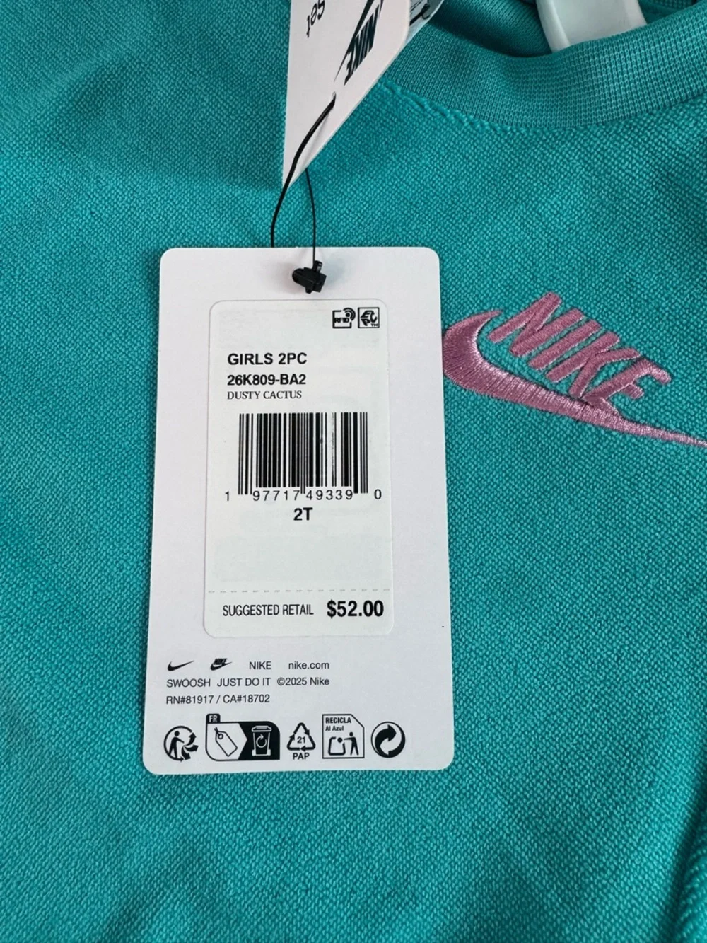 Nike Toddler 2T 2-Piece Set Dusty Cactus Shirt Shorts Pink Logo NWT - Picture 5 of 5